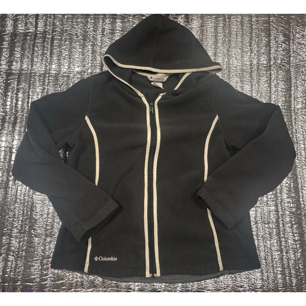 Columbia Fleece Zip Hoodie Womens XL Black Full Zip Jacket WL6578